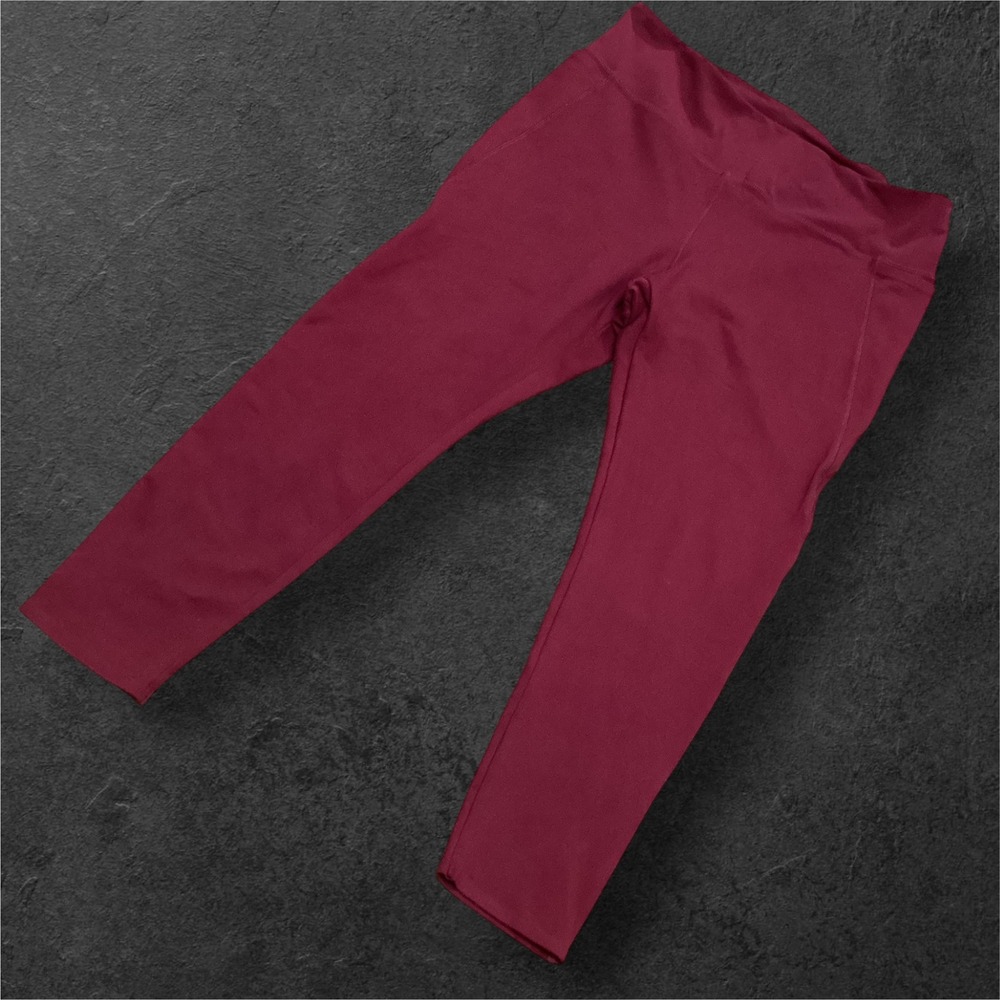 Avia Womens XXL 20 Burgundy High Waist Activewear Leggings with Pockets Cropped